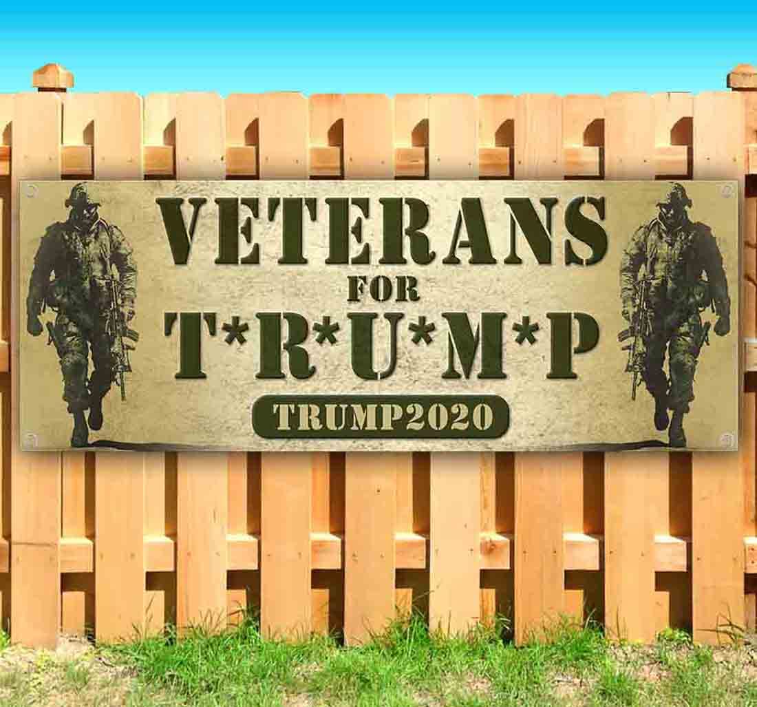 Veterans for Trump Heavy-Duty Vinyl Banner 13 oz - Single-Sided with Metal Grommets | Durable Non-Fabric Political Sign for Outdoor Rallies, Yard Displays & Patriotic Events