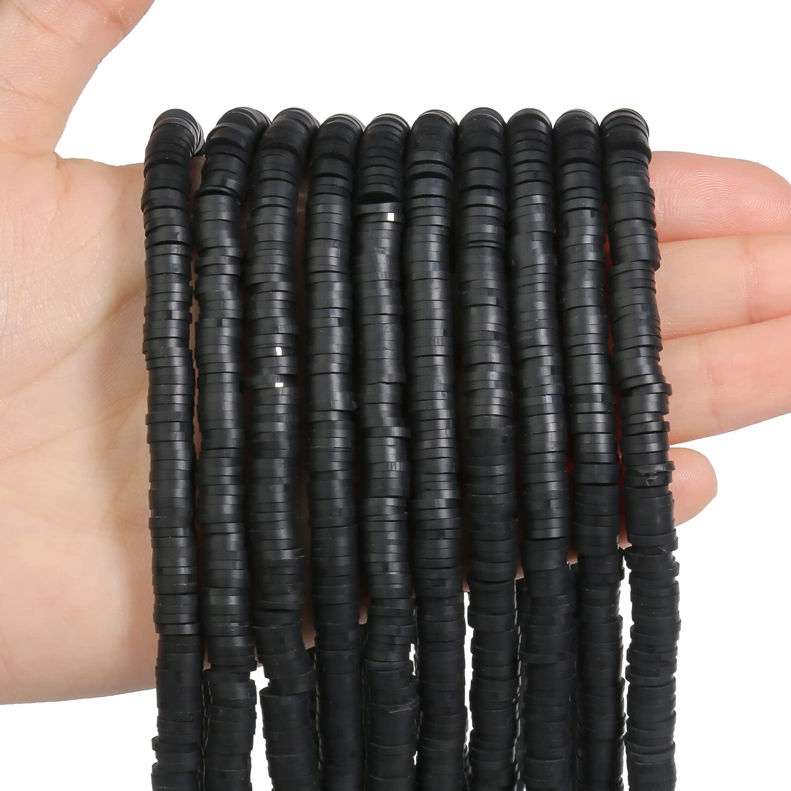 3600pcs Black Polymer Clay Beads for Jewelry Making - 6mm Flat Round Spacer Beads, 10 Strands Heishi Beads for DIY Bracelets, Necklaces & Earrings - Perfect for Crafting, Gifts & Boho Style Accessories