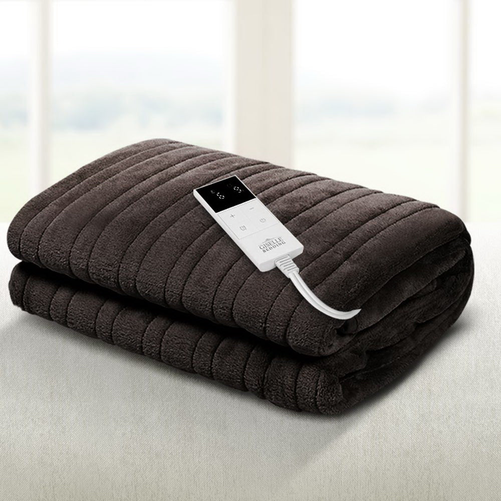 Electric Heated Throw Blanket - Ultra Soft & Cozy Chocolate Brown Flannel - Perfect for Winter Nights, Office, and Travel Use