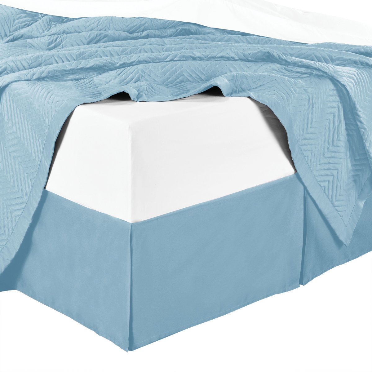 Premium 450TC 100% Cotton King Size Bed Skirt - 15 Inch Drop, Solid Blue, Pleated Tailored Design with Split Corners | Perfect for Bedroom Decor, Hotel Style Luxury & Dust Protection