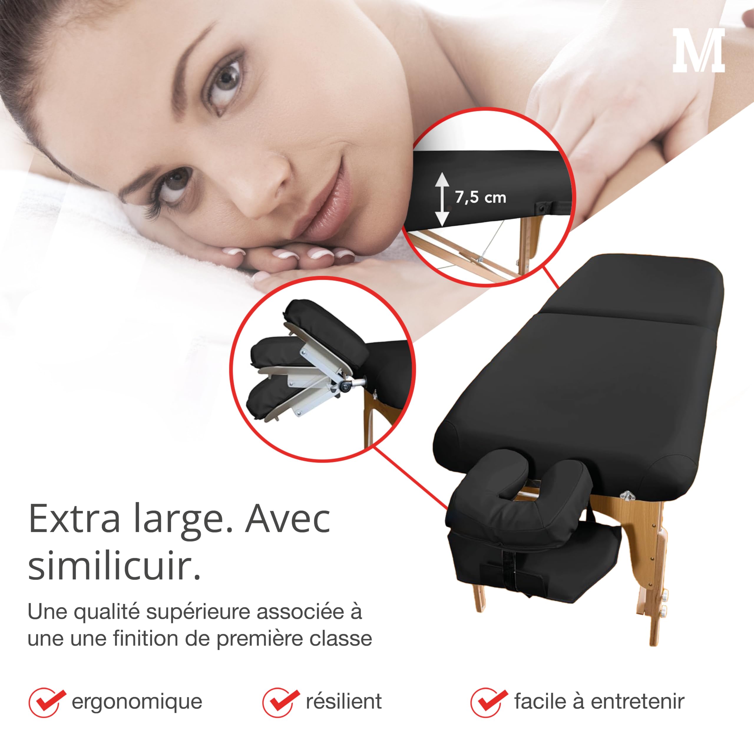 MASSUNDA Comfort Deluxe Adjustable Height Folding Massage Table - Solid Wood Portable Massage Bed with Armrests, Neck Support Pillow & Ergonomic Headrest (Beige) for Home, Spa & Professional Therapists