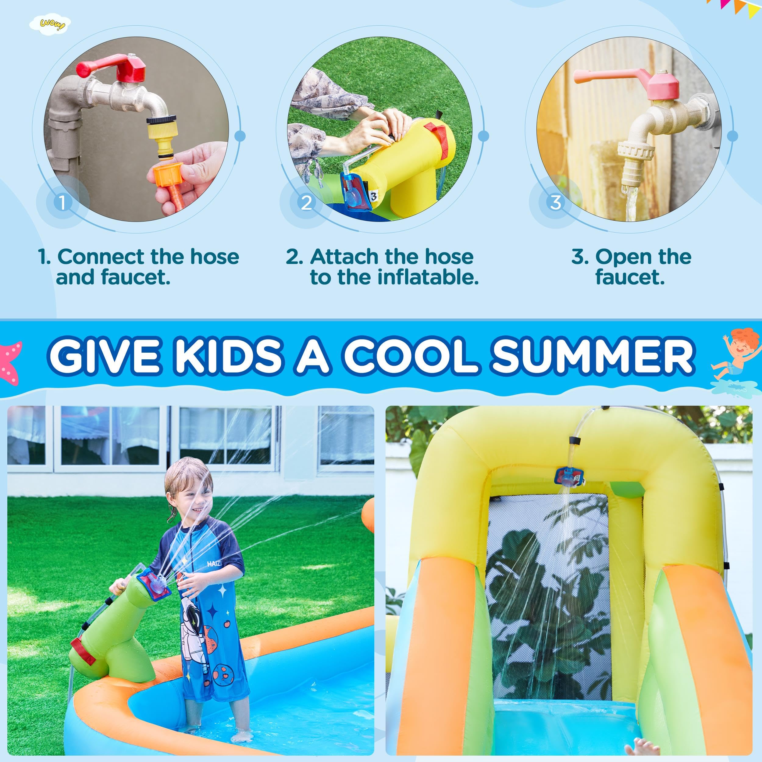 Yaheetech Inflatable Bounce House for Kids Ages 3-10 - Water Bouncer Castle with Splash Pool, Toy Market Stand, Slide & Climbing Wall | Includes 520W Blower & Storage Bag | Perfect for Outdoor Backyard Parties, Birthday Celebrations & Summer Water Play