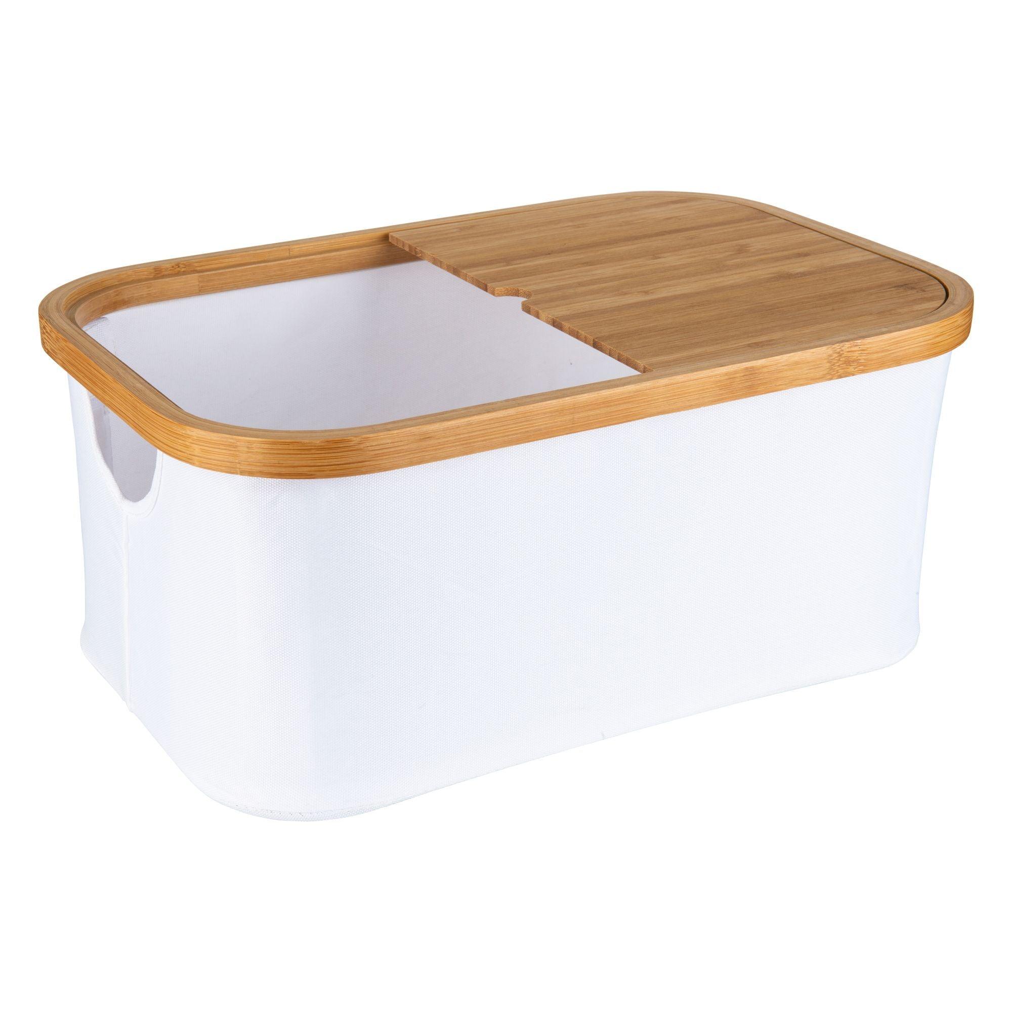 Eco-Friendly White Bamboo Linen Storage Basket - Medium Size for Home Organization | Perfect for Bedroom, Bathroom & Nursery Decor