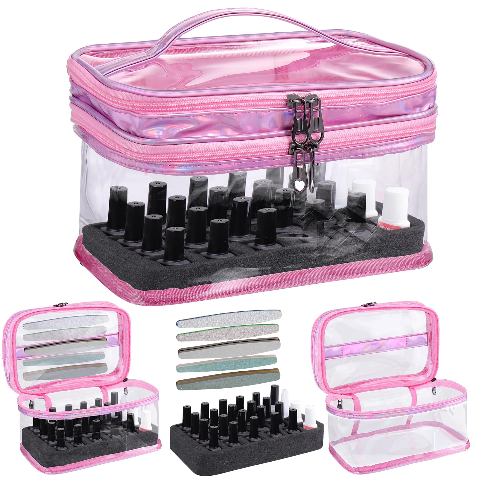 **Clear Gel Nail Polish Organizer Case - Portable Travel Nail Polish Storage Bag for Nail Techs | See-Through Nail Polish Holder Box | Nail Art Brushes & Tool Kit Display Supplies | Perfect for Salon, Travel & Home Use**
