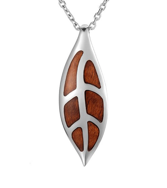 Handcrafted Koa Wood Maile Leaf Pendant Necklace - Hawaiian Jewelry for Women - Perfect for Beach Weddings, Luau Parties & Tropical Vacations