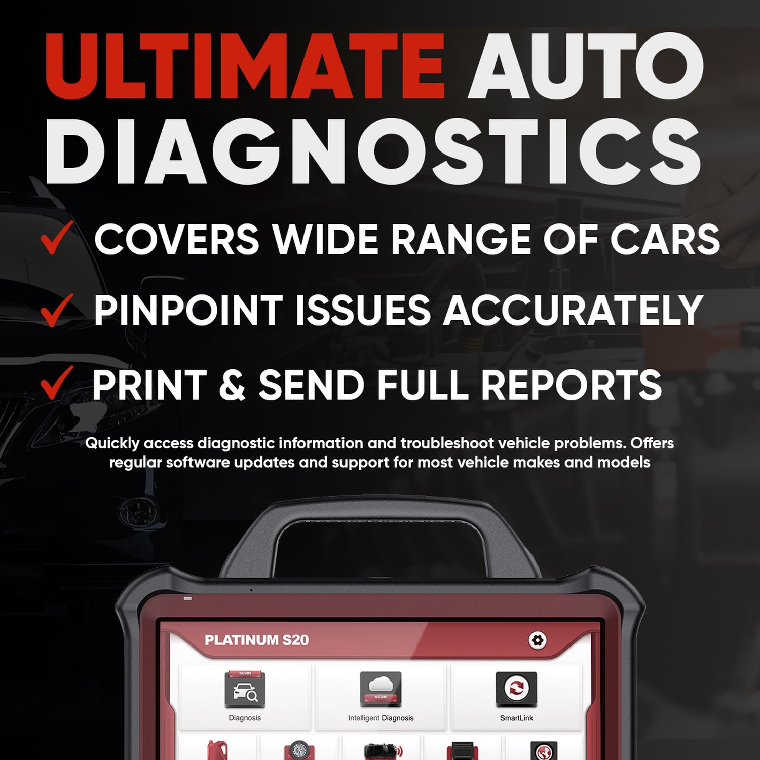 PLATINUM S20 13.3 Inch Professional OBD2 Scanner Tablet - Full System Diagnostic Tool with 41 Maintenance Resets | Car Code Reader for Mechanics & DIY Auto Repair | Perfect for Vehicle Diagnostics, Engine Analysis & Reset Services