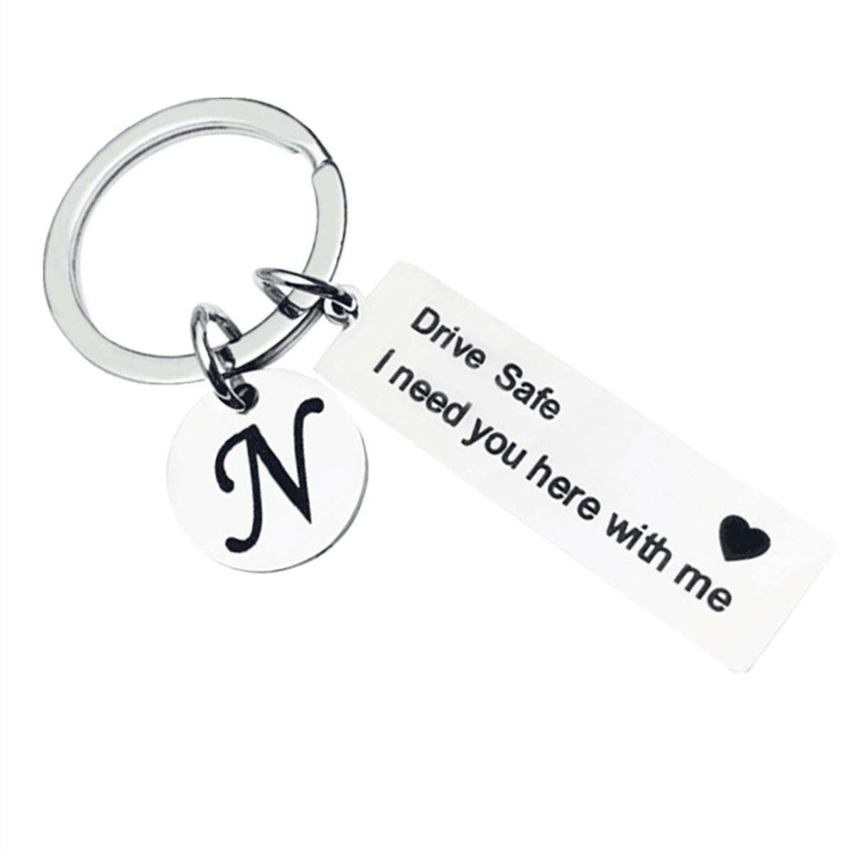 Drive Safe Keychain - 26 Letter Engraved Car Keychain for Safe Driving, Thoughtful Christmas & Birthday Gifts - Perfect for Loved Ones, Couples, and Long Distance Relationships