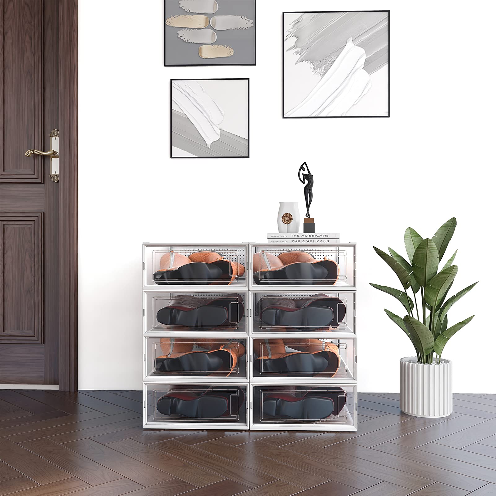PARANTA 8-Piece Clear Plastic Shoe Storage Box Organizer - Stackable Boot Shoe Box with Transparent Door for Women's Shoes (20.5