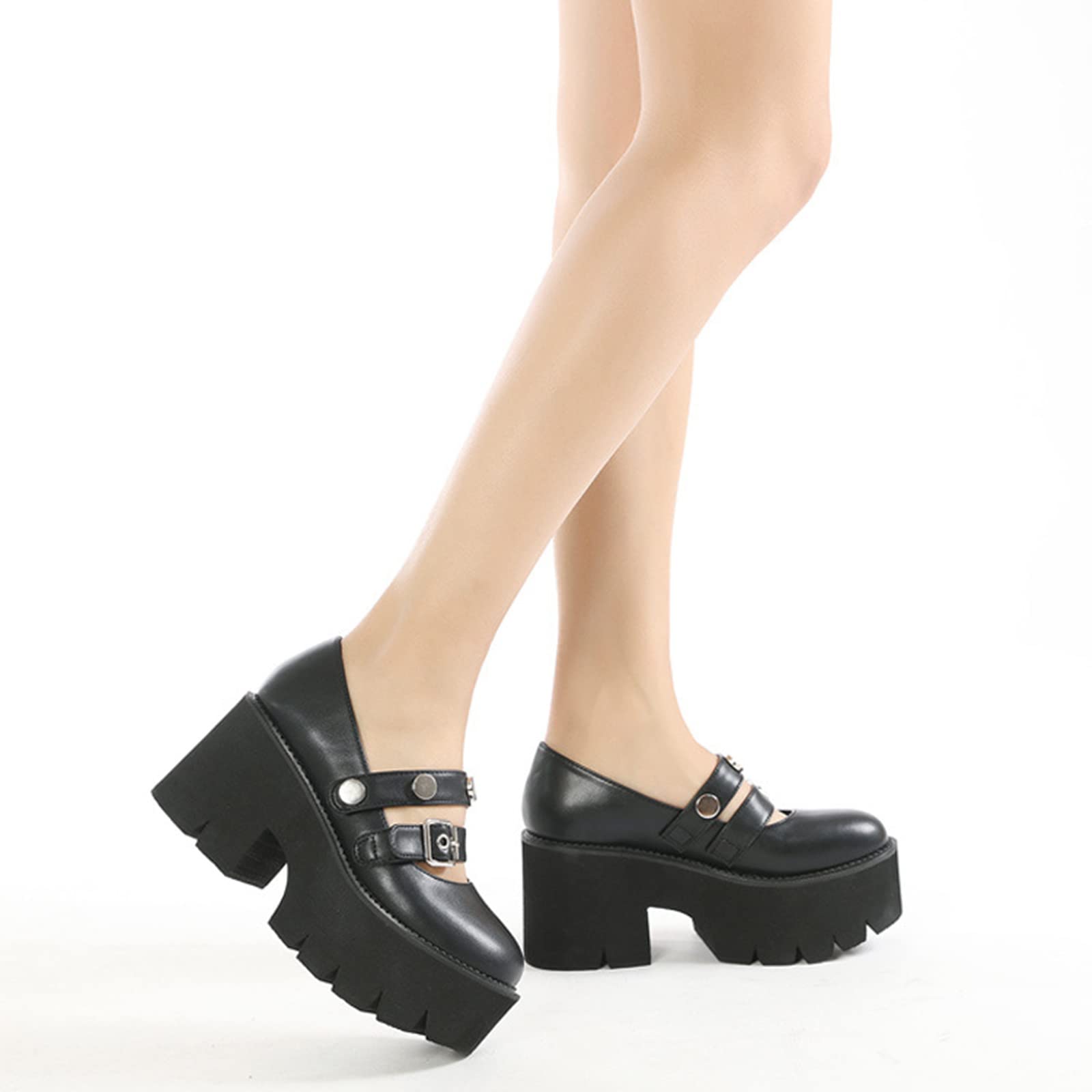TNXZ Women's Platform Pumps - Mary Jane Shoes with Round Toe & Ankle Strap | Gothic Punk Style Slip-On Dress Shoes for Women | Perfect for Parties, Cosplay, and Alternative Fashion Outfits