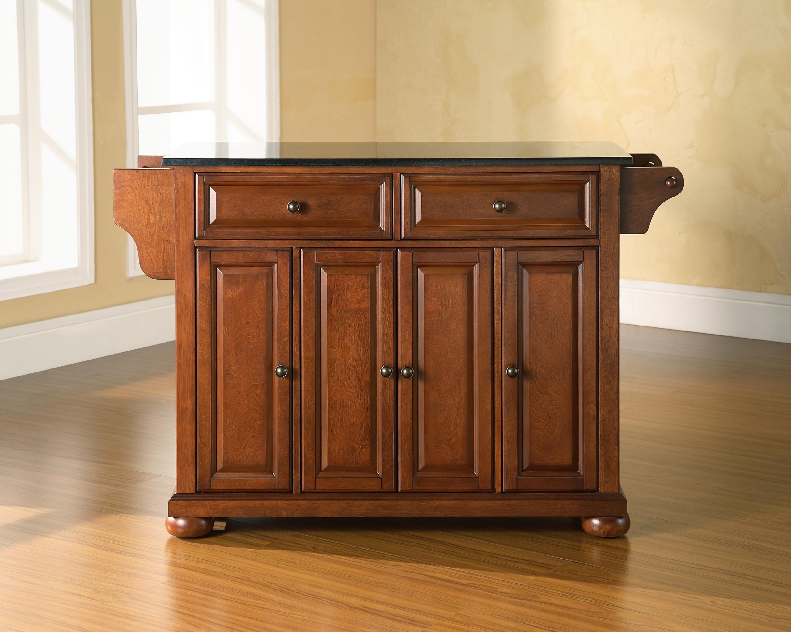 Crosley Alexandria Granite Top Rolling Kitchen Island Cart with Storage - Microwave Stand, Spice Rack, Cherry Finish - Perfect for Small Kitchens, Pantry Organization & Extra Counter Space