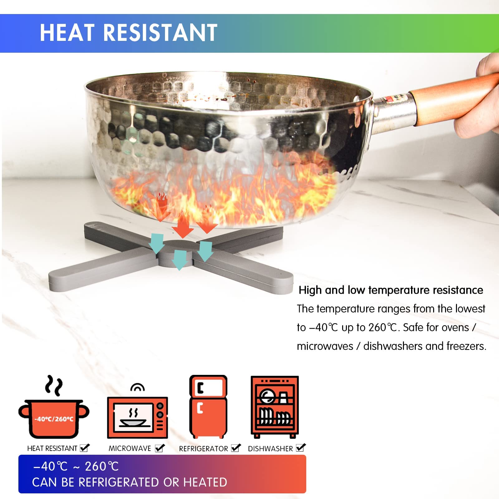 Foldable Silicone Trivets Set of 4 - Expandable Heat Resistant Hot Pads for Pots, Pans & Dishes - Non-Slip Waterproof Kitchen Trivet Mats for Dining, Cooking & Serving - Perfect for Hot Pots, Baking & Table Setting