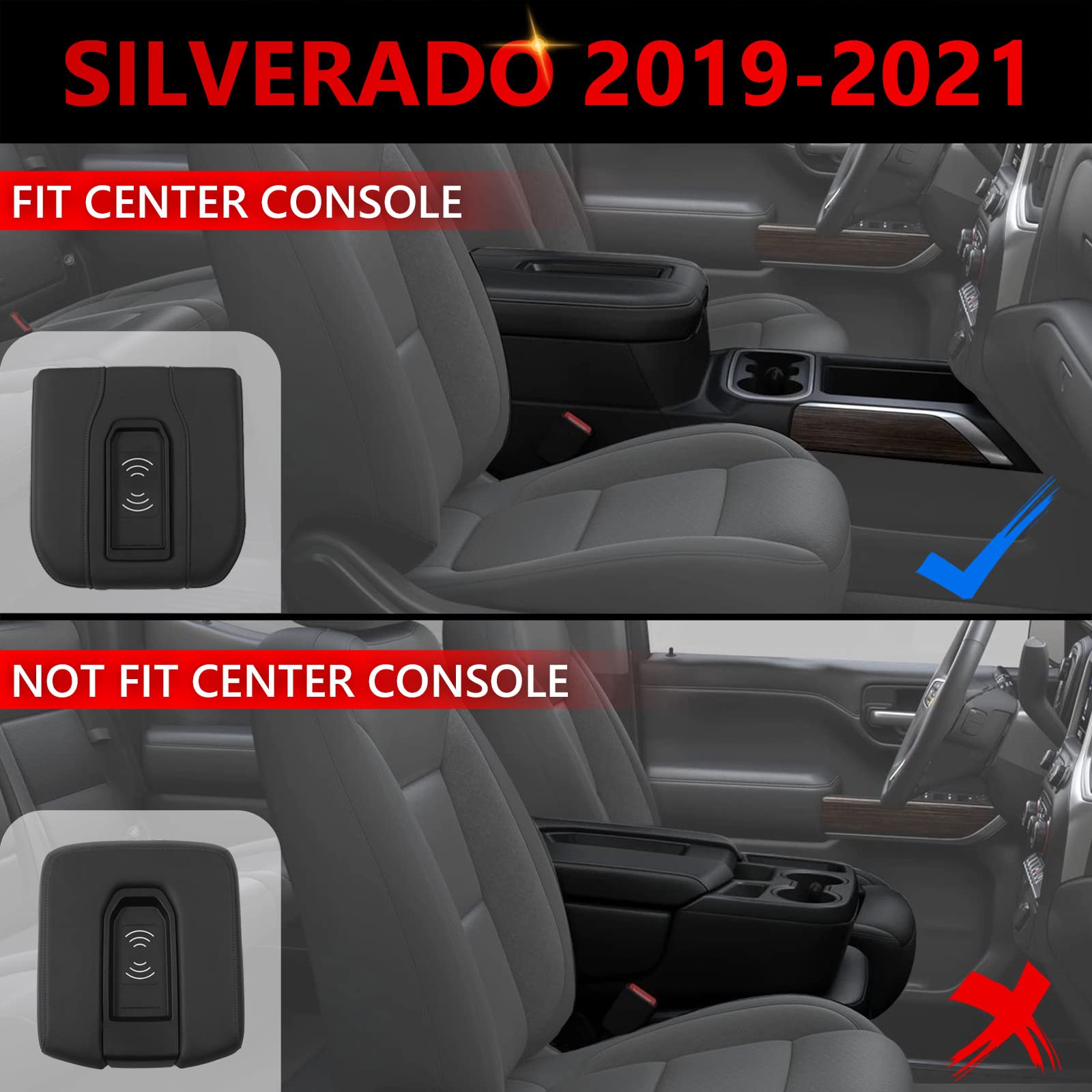 Xipoo 15W Fast Wireless Charger Pad for Chevy Silverado & GMC Sierra (2019-2021) - Center Console Phone Charging Tray | Qi-Certified Fast Charging | Perfect for Road Trips & Daily Commutes