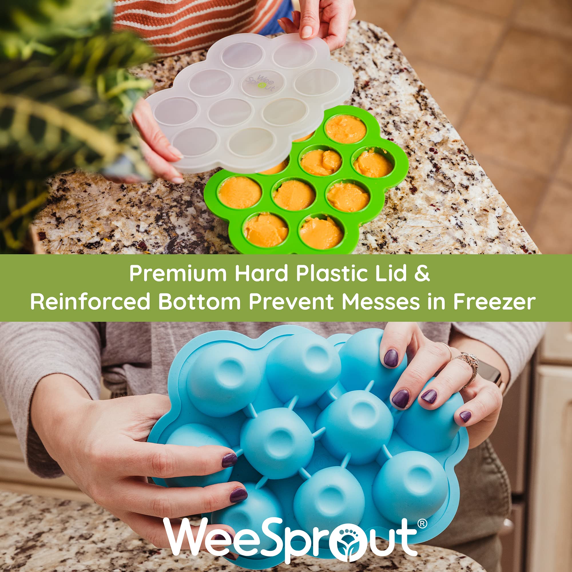 WeeSprout Silicone Baby Food Freezer Tray with Clip-on Lid - BPA-Free Storage Container for Homemade Baby Food, Vegetable Puree, Fruit Puree & Breast Milk | Perfect for Meal Prep, Baby Led Weaning & Breast Milk Storage