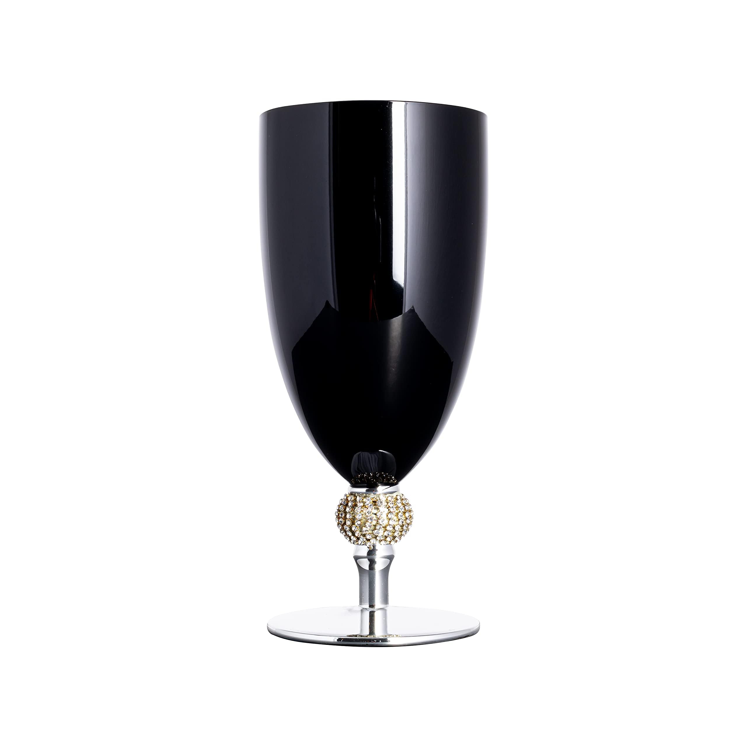 Vikko Décor Black and Silver Goblets Set of 12 - 18oz Large Elegant Wine Glasses with Diamante Accents - Thick Durable Dishwasher Safe Glass - 7.8” Tall x 3.5” Wide - Perfect for Weddings, Parties & Formal Dining