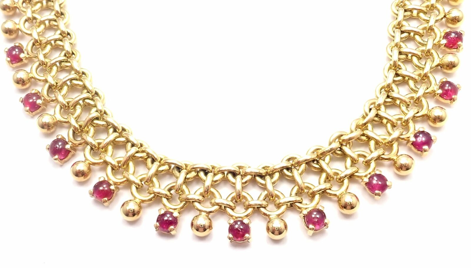 Vintage Authentic Tiffany & Co 18k Yellow Gold Ruby Collar Necklace - Luxury Jewelry Gift for Women, Perfect for Weddings & Special Occasions