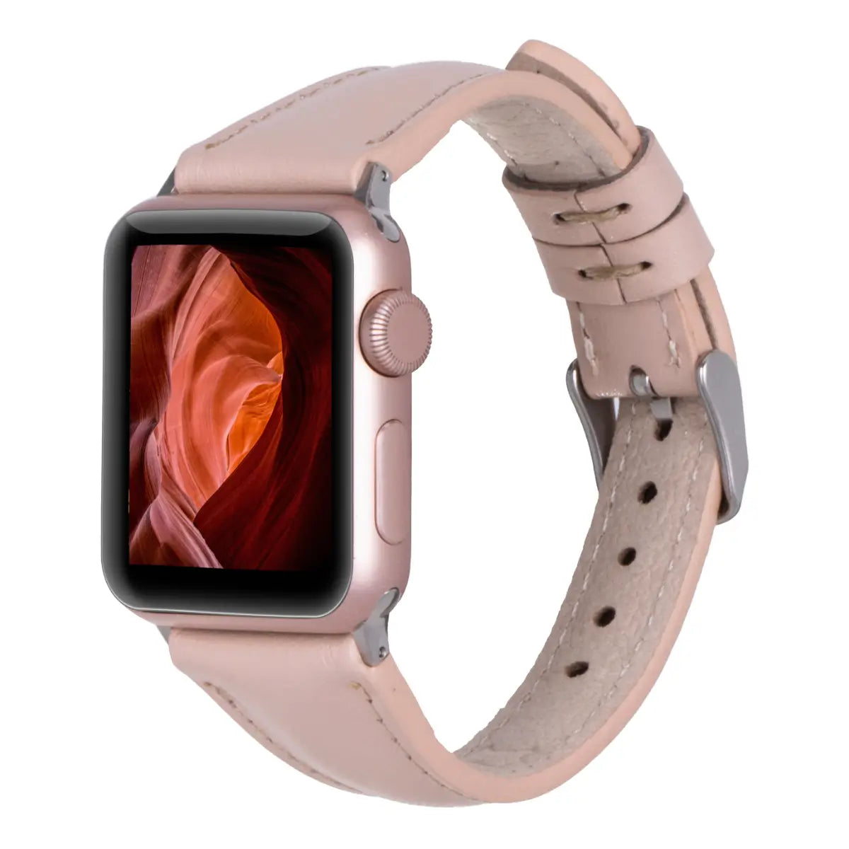 Elegant Nude Pink Leather Slim Apple Watch Band - Stylish & Comfortable Replacement Strap for Women & Men - Perfect for Work, Gym & Everyday Wear
