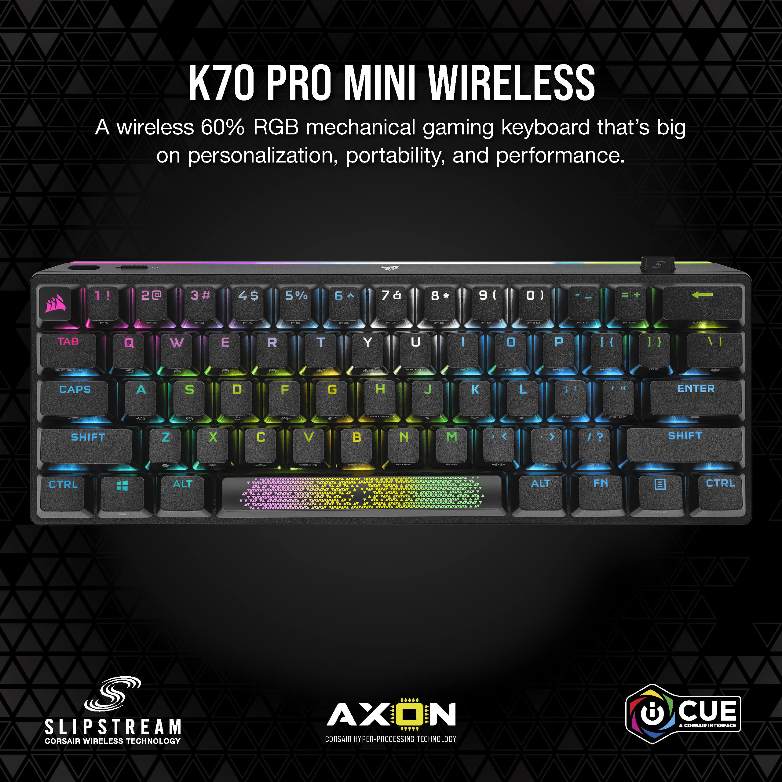 CORSAIR K70 PRO MINI WIRELESS RGB 60% Mechanical Gaming Keyboard - CHERRY MX RED Switches (Hot-Swappable) - PBT Double-Shot Keycaps - iCUE Software - Compatible with PC, Mac, PS5, PS4, Xbox - QWERTY UK Layout - Black | Perfect for Esports, Streaming & Office Work