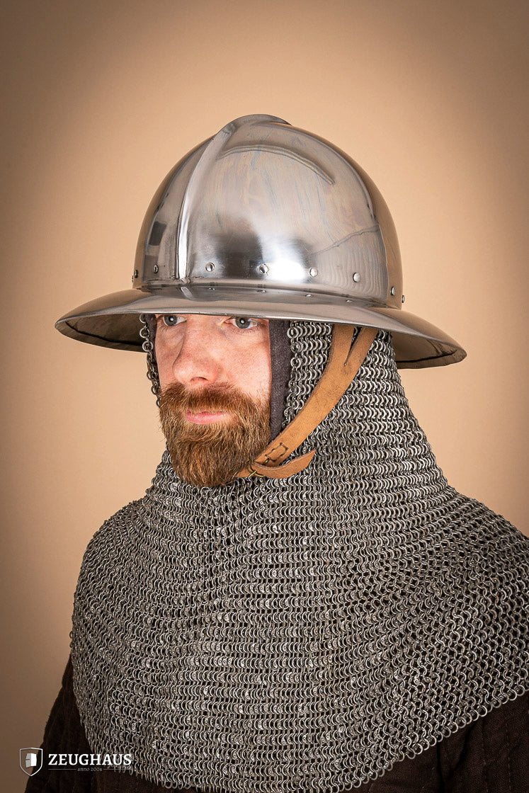14th-15th Century Medieval Kettle Hat Helmet - 2mm Polished Steel - Authentic Reenactment & LARP Gear for Historical Battles and Cosplay