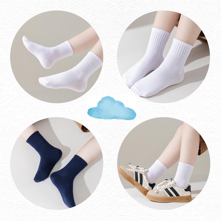 **Boys Girls Cotton Crew Socks - White Seamless Retro Striped Ankle Socks for School, Sports & Everyday Wear**