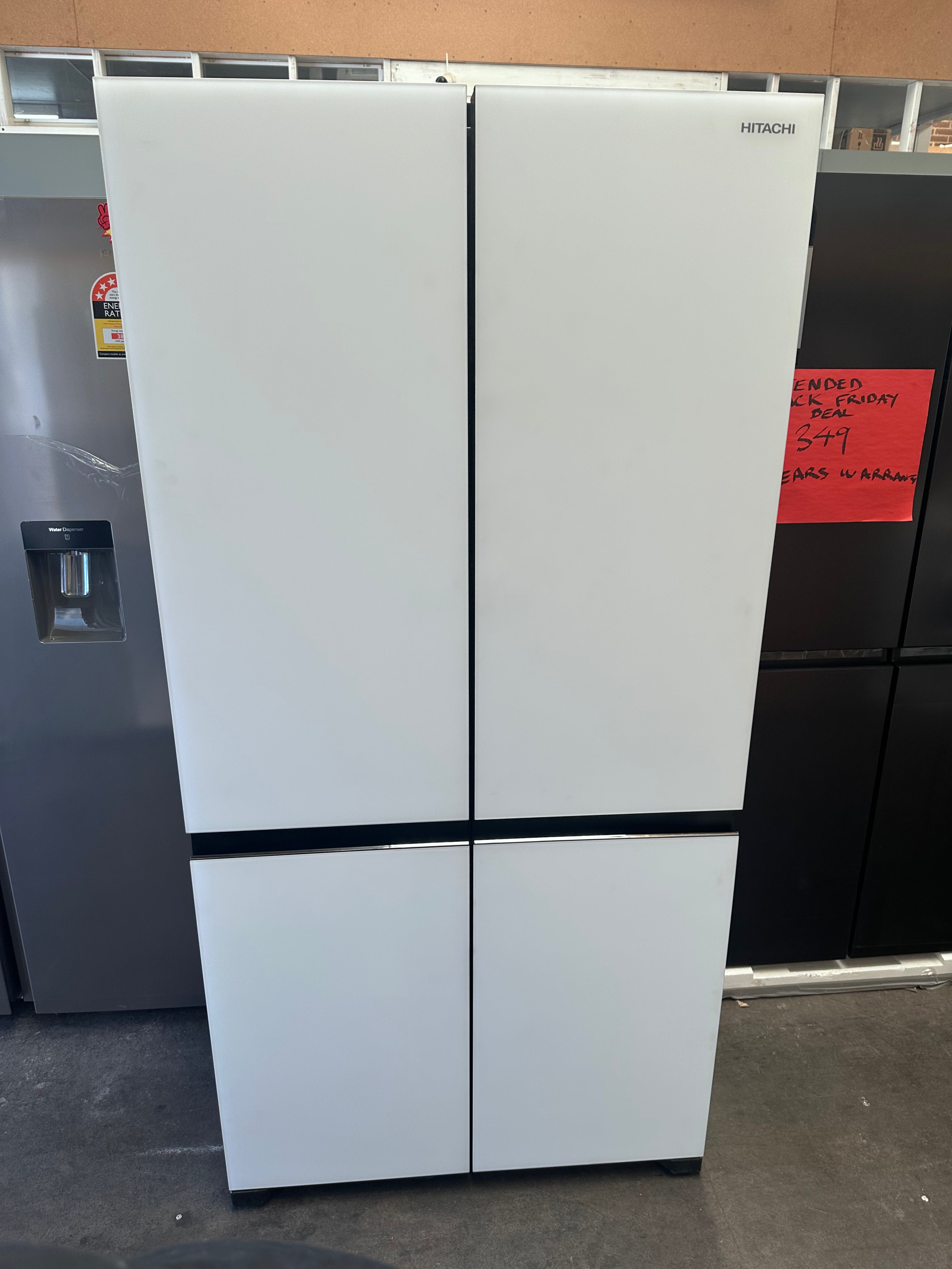 Hitachi 638L Refrigerator with Non-Plumbed Ice Maker - Glass Matte White [Factory Second] | Large Capacity Fridge for Home, Kitchen & Office Use