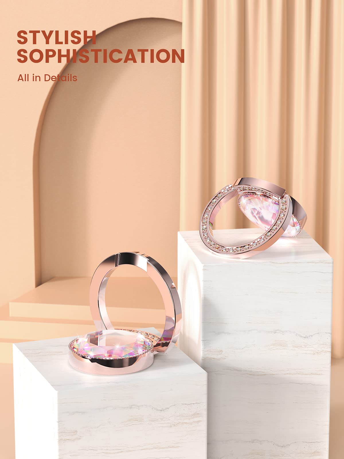 Rose Gold Crystal Phone Holder Ring - Adjustable Grip Stand for Smartphones - Perfect for Hands-Free Viewing, Gaming, and Selfies