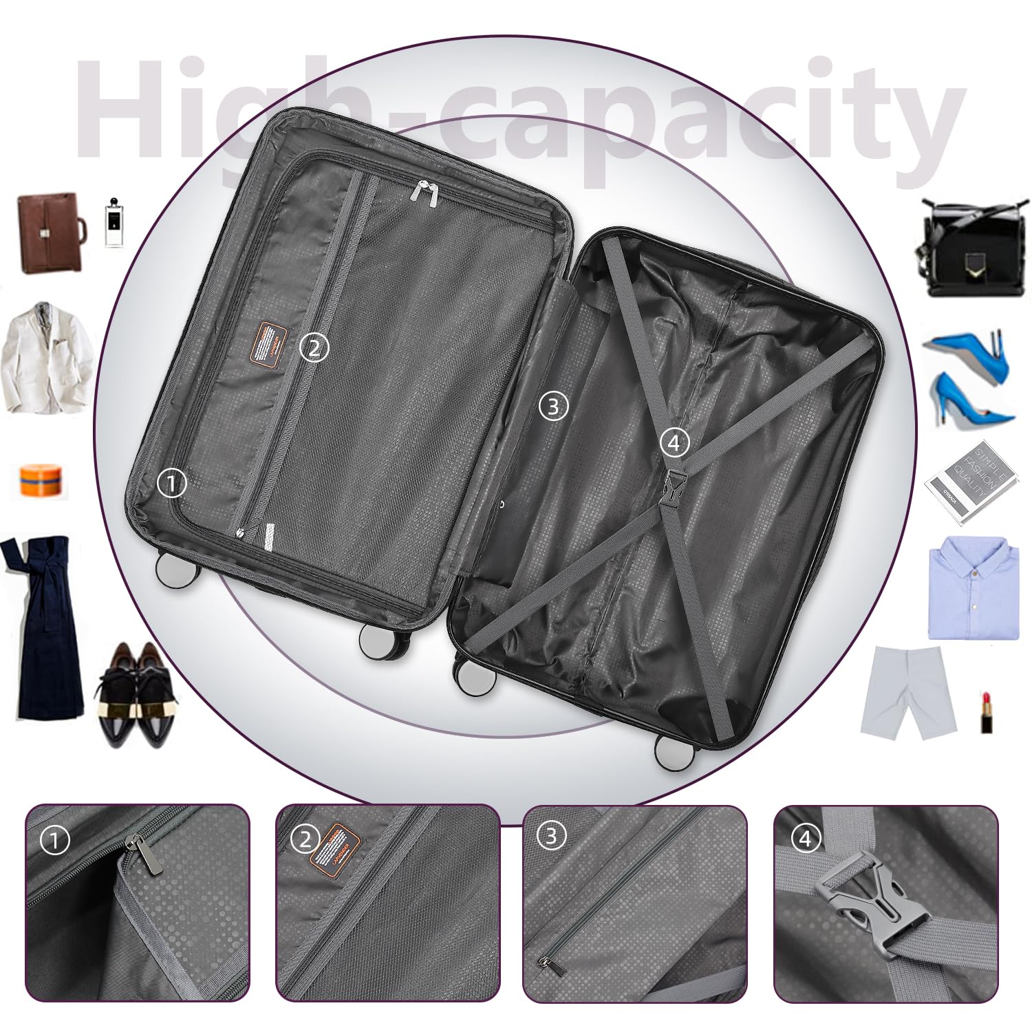 6-Piece Lavender Hardside Expandable Luggage Set with Spinner Wheels & TSA Lock - Lightweight Purple Suitcases for Women | Perfect for Air Travel, Business Trips & Family Vacations
