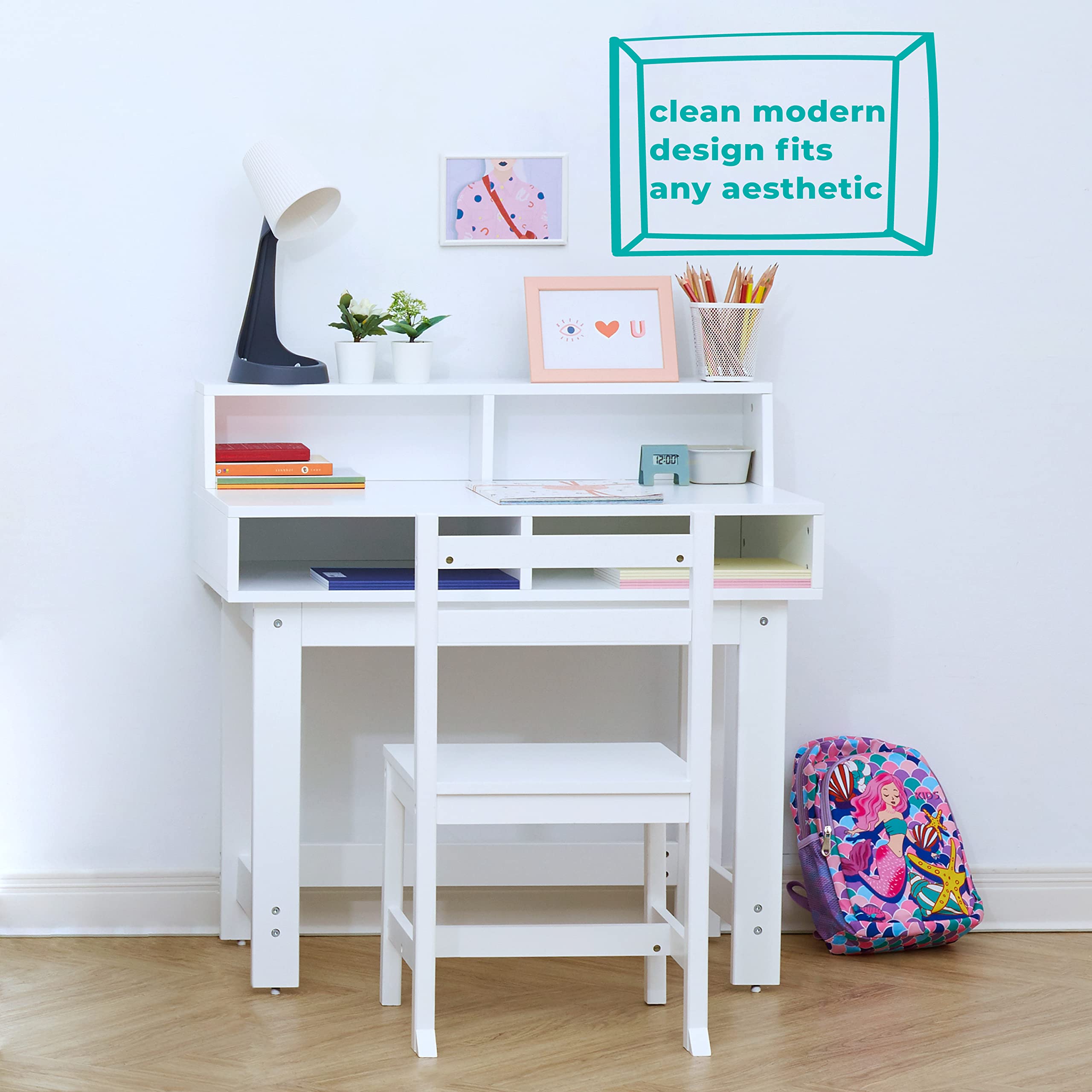 Fantasy Fields White Kids Wooden Desk and Chair Set with Tabletop Storage - Perfect for Study, Homework, and Arts & Crafts in Children's Bedroom or Playroom