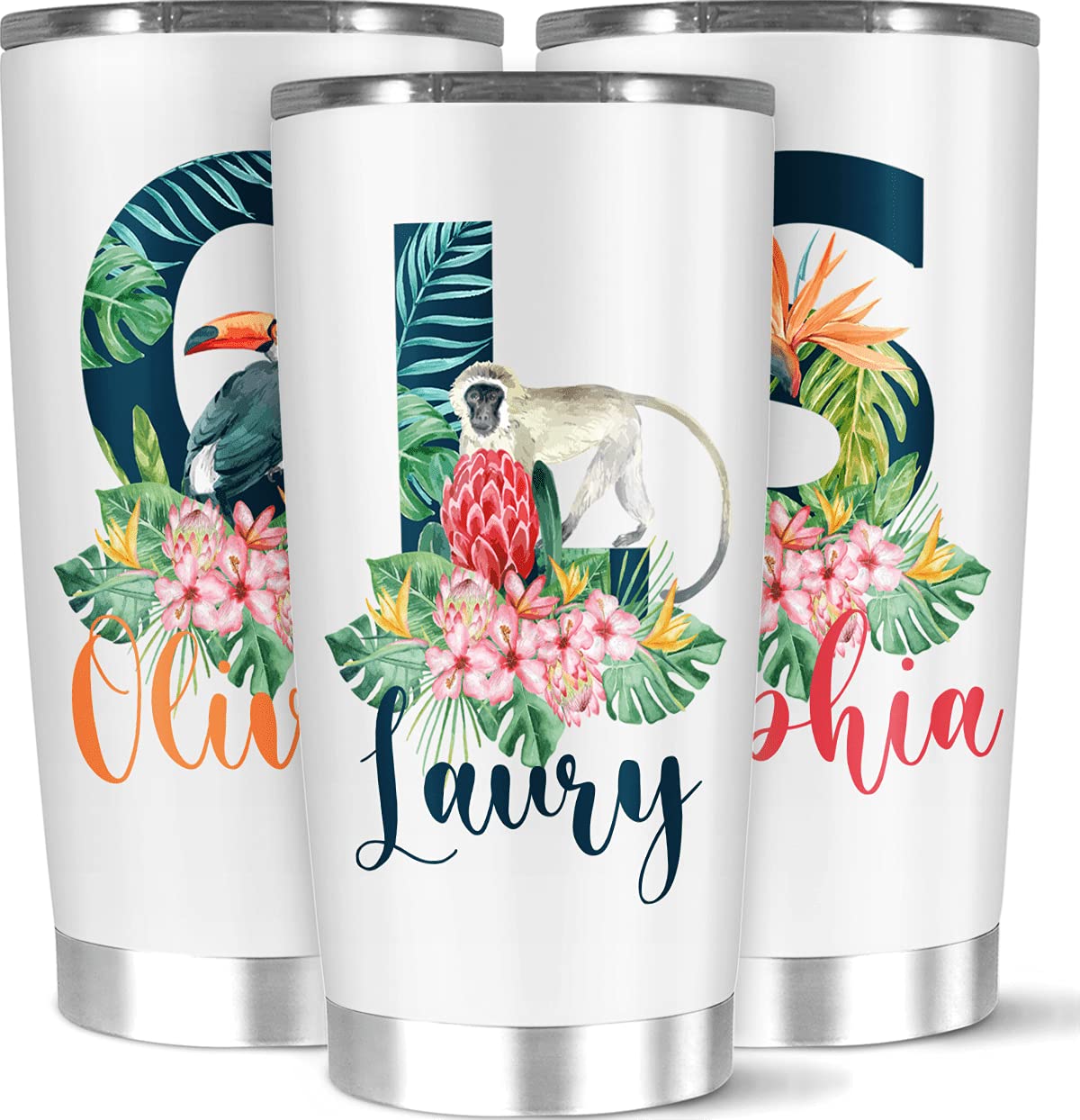 Personalized Insulated Coffee Tumbler with Initial Letter - Stainless Steel Custom Name Travel Mug for Hot & Cold Drinks - 20oz & 30oz White - Perfect Birthday Christmas Gift for Her/Him - Great for Office, Gym, Travel & Outdoor Activities