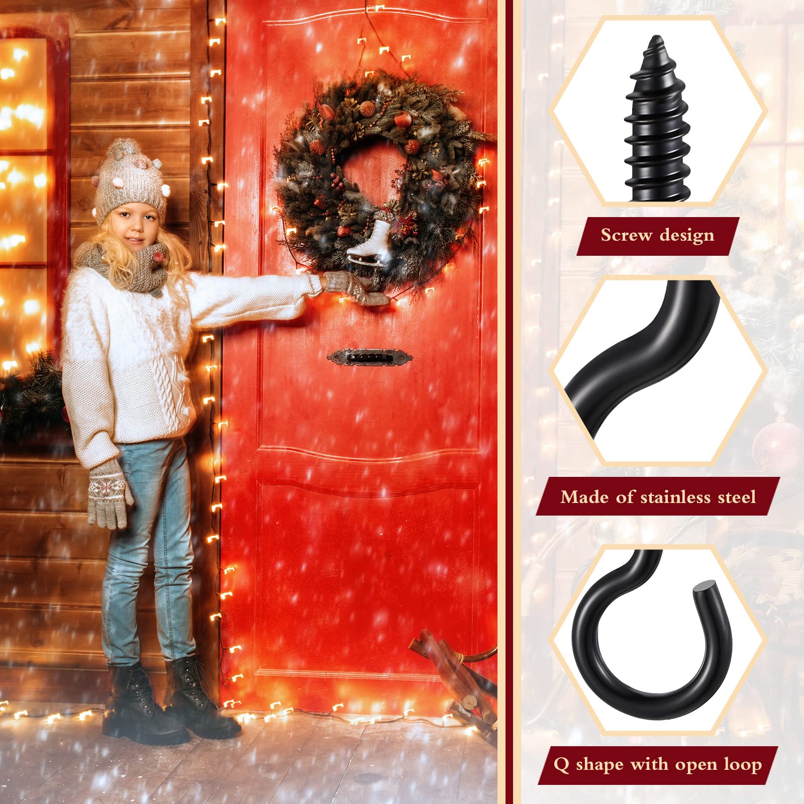 Mudder 30-Piece Black Christmas Light Hooks - Heavy Duty Outdoor Screw Hooks for String Lights, Fairy Lights & LED Decorations - Perfect for Christmas Tree, House, Garage, Yard & New Year Party Decor