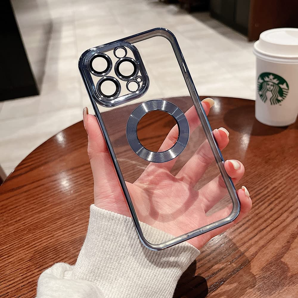 Premium Clear iPhone 13 Pro Max Case with Camera Lens Protector - Slim Soft TPU Back Cover with Logo Cutout (Blue) | Shockproof Protection for Women & Men | Perfect for Daily Use, Travel & Outdoor Activities