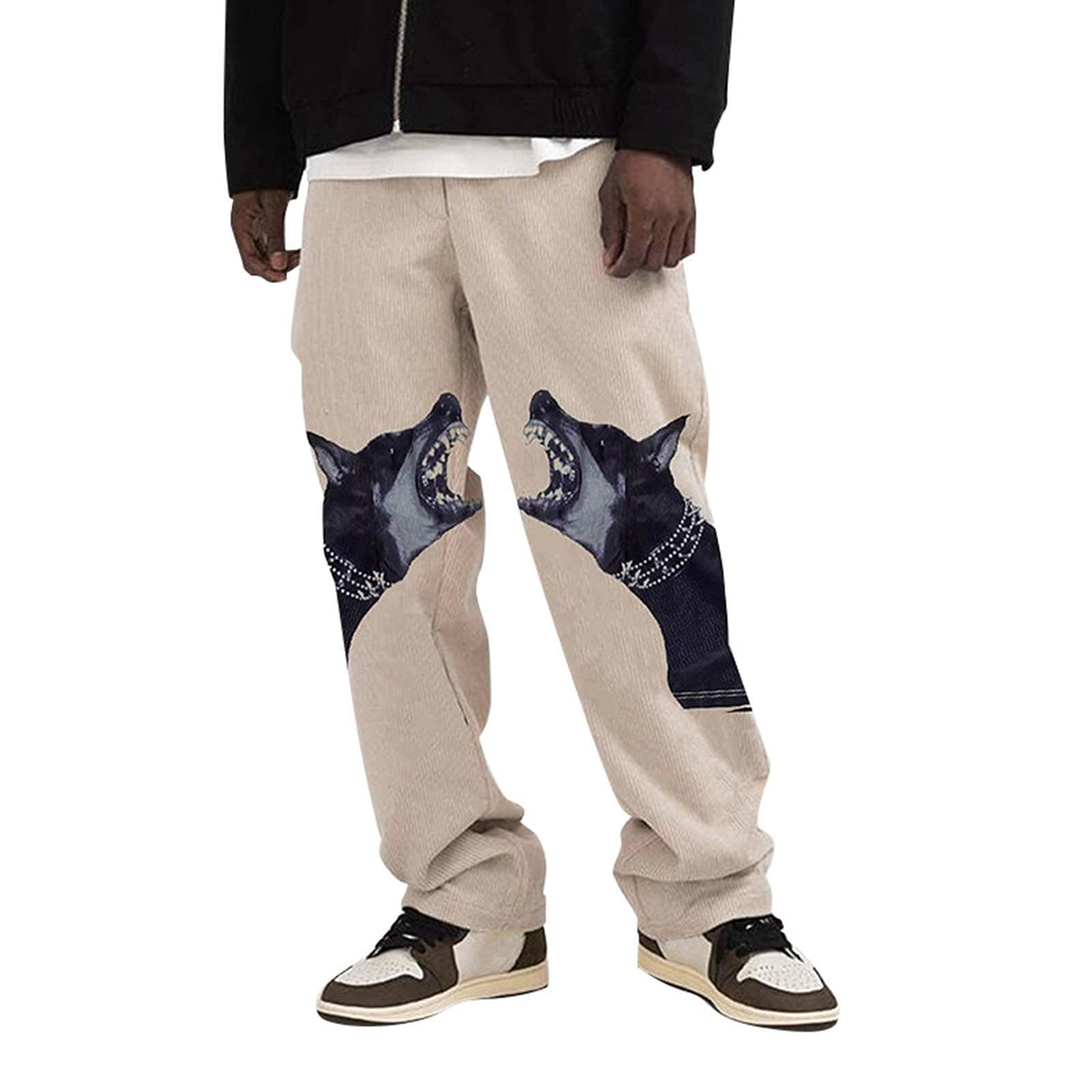 Men's Fashion Loose Fit Straight Leg Sweatpants - Heavyweight Printed Wide-Leg Joggers for Sports & Casual Wear | Dog Print Design | Perfect for Gym, Lounge & Street Style