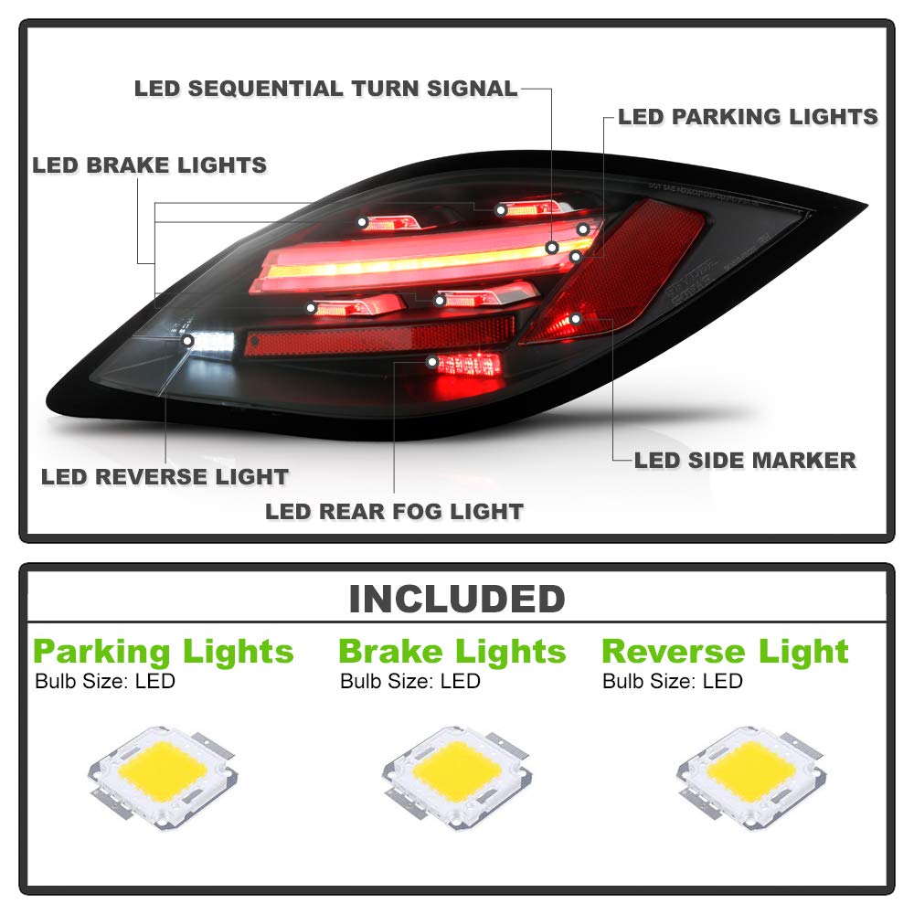 ACANII Black Housing Full LED Sequential Tail Lights for 2009-2012 Porsche Cayman & Boxster 987.2 (718 Style) - Enhanced Visibility & Modern Look for Night Driving & Car Shows