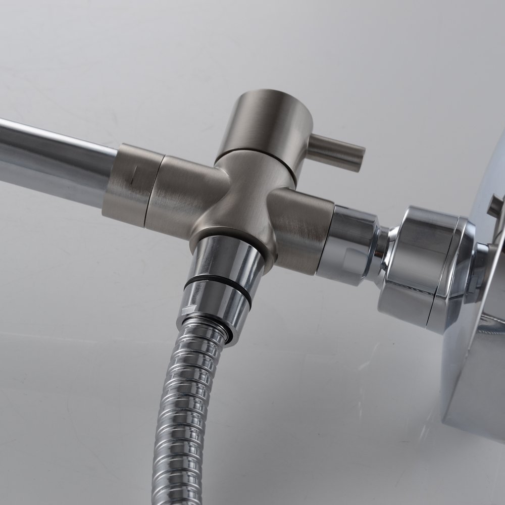 3-Way Shower Diverter Valve - Brushed Nickel Shower Head Adapter with Shut Off Valve | Replacement Splitter for Shower Arm & Handheld Attachment | Perfect for Bathroom Renovation & Multi-Function Shower Systems