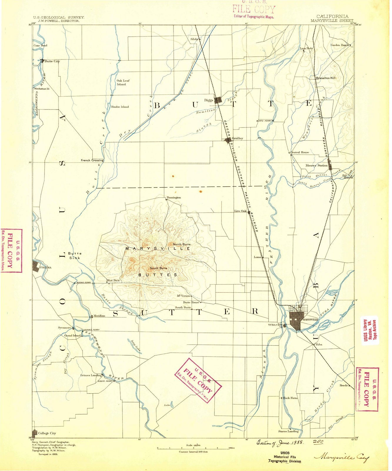 1888 Marysville California USGS Historical Topographic Map - Vintage Wall Art Decor 44x53 Inches - Perfect for Home, Office & Classroom Decorations