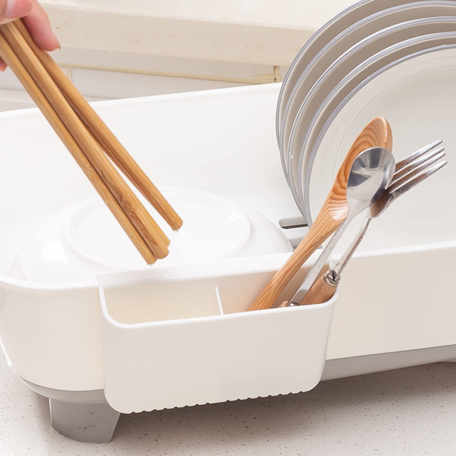 Plastic Dish Drying Rack Set with Drainboard & Utensil Holder - Space Saving Kitchen Counter Organizer for Dishes, Cups & Cutlery | Perfect for Small Kitchens, Apartments & RVs