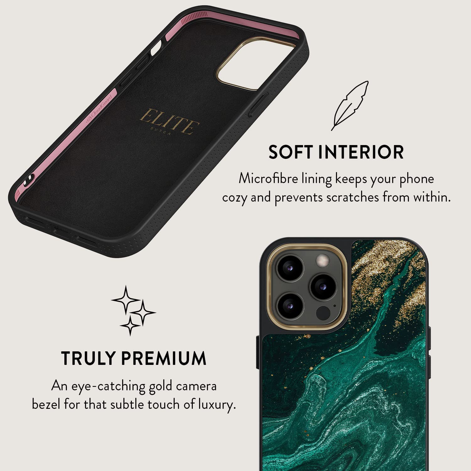 Luxury iPhone 12 PRO Case - Emerald Green Jade Stone Marble Design with CloudGuard 2-in-1 Defense System | Scratch-Resistant Protective Hard Cover | Cute but Tough Phone Case for Women | Perfect for Daily Use, Office, Travel and Gift Giving