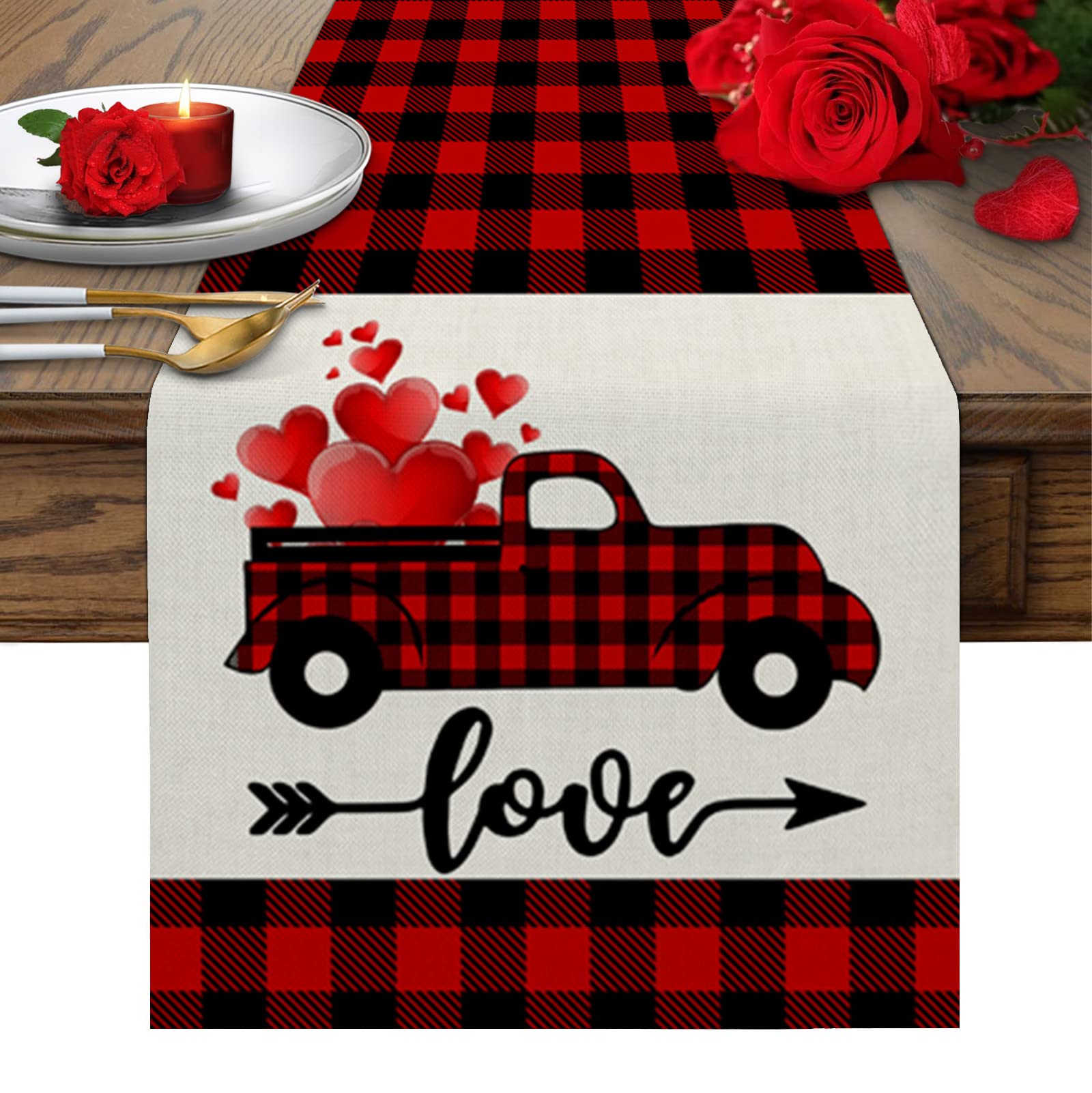 Red and Black Buffalo Plaid Table Runner - 13x70 Inch Farmhouse Table Cover for Coffee Tables, Dressers & Buffets - Christmas, Valentine's Day & Wedding Decor - Perfect for Holiday Parties, Rustic Weddings & Cozy Winter Styling - Great for Farmhouse Kitchens, Seasonal Home Decor & Heart-Themed Events | Ideal for Christmas Decorations, Valentine's Day, Rustic Weddings, Holiday Dinners, Winter Gatherings & Farmhouse Tablescapes