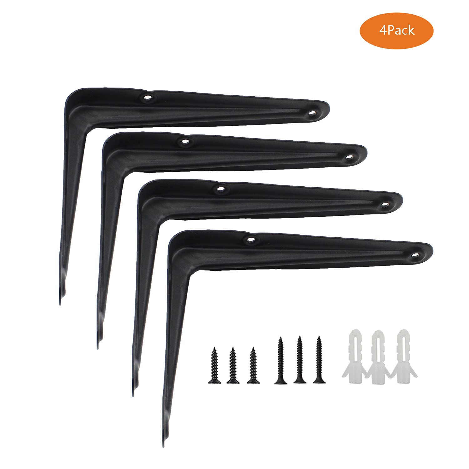 Heavy Duty Metal Shelf Brackets 4 Pack - Rustic Farmhouse Wall Shelves Support for Home & Office Decor
