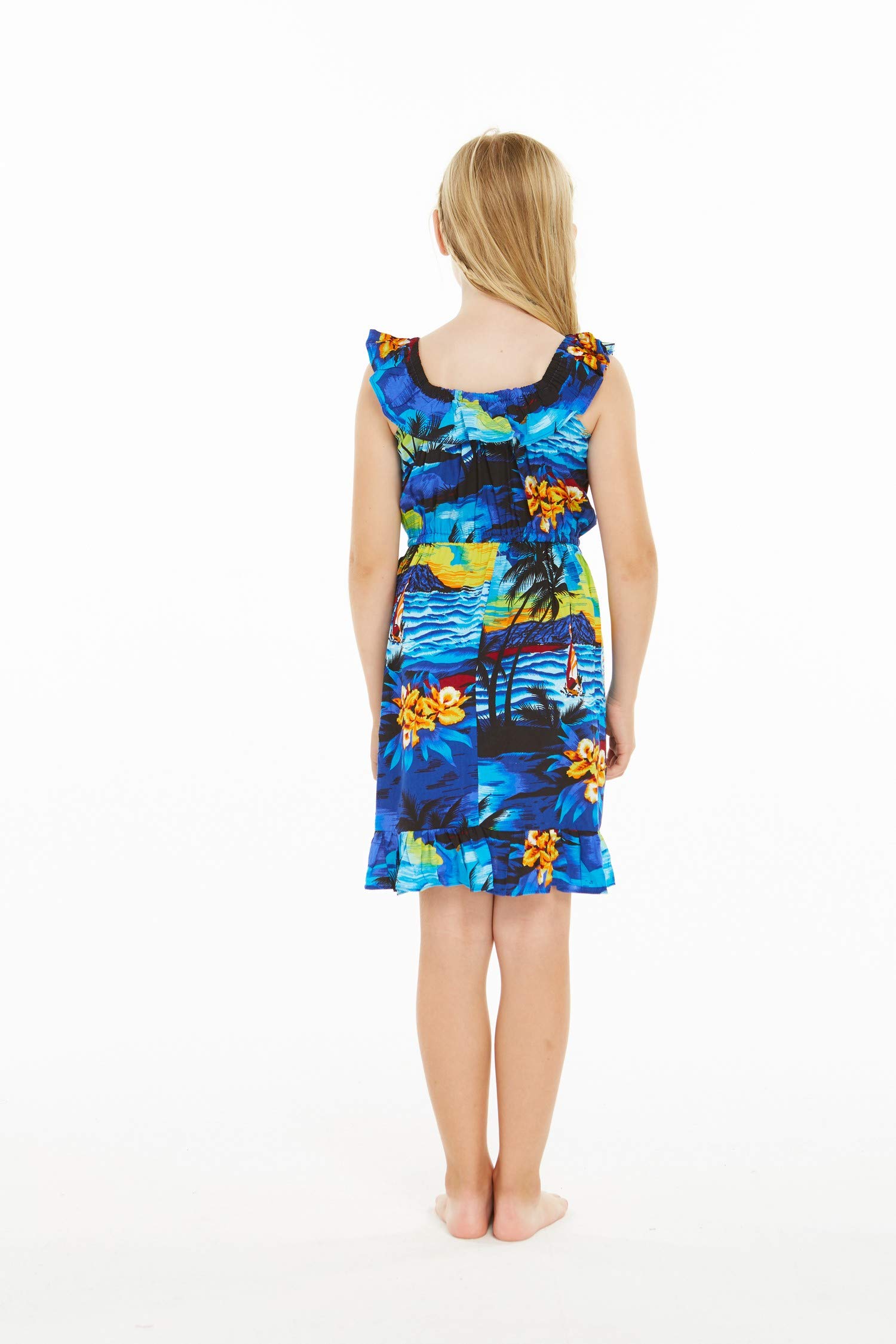 Sunset Hawaiian Luau Dress with Ruffle Wrap for Girls | Beach Party & Vacation
