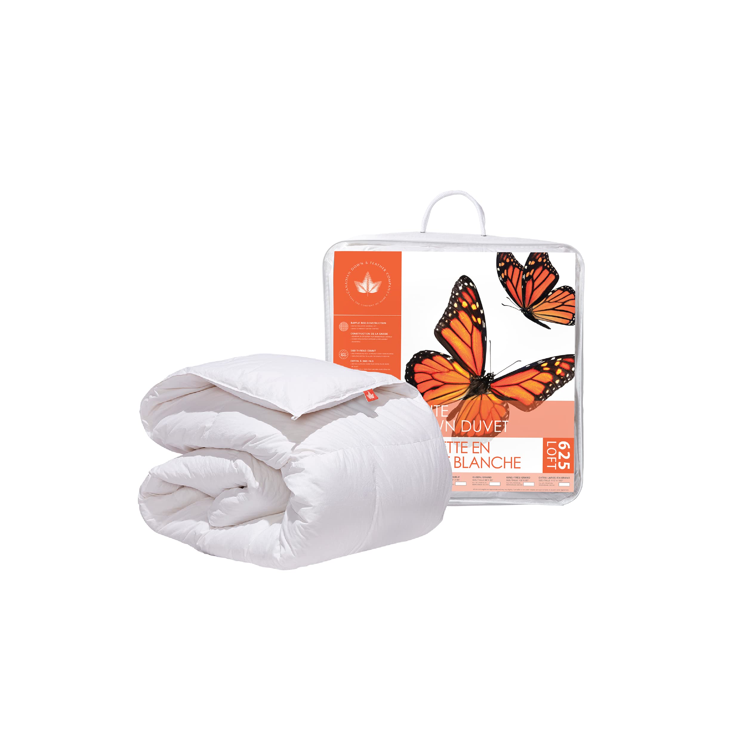 Premium 625 Loft White Down Duvet - All Season Weight Double Size - 100% Cotton 360 TC Shell - Canadian Filled Down & Feather - Perfect for Master Bedrooms & Guest Rooms