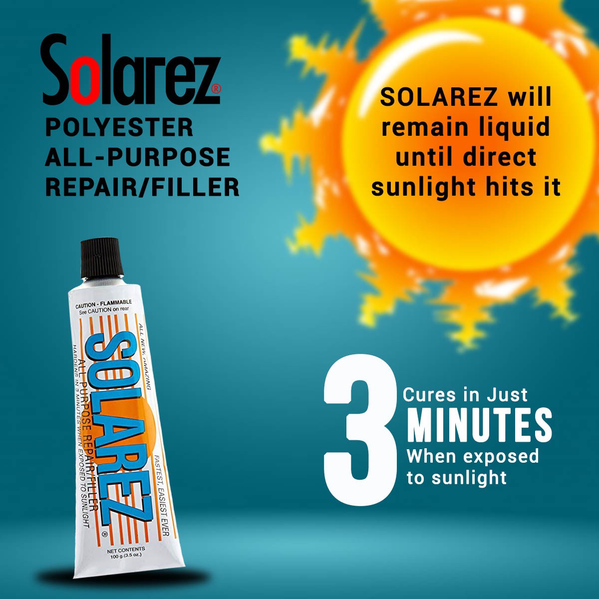 Solarez Polyester All-Purpose Ding Repair Kit - 3.5oz Tube for Surfboard, Kayak & Boat Fiberglass Repair - Waterproof UV Cure Resin for Outdoor Marine Applications