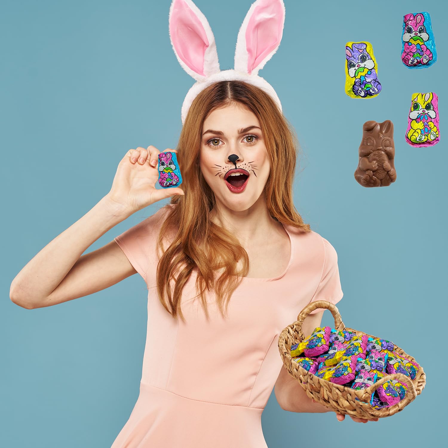 Fruidles Easter Milk Chocolate Bunnies in Gift Box - Smooth & Creamy Chocolate Treats for Easter Baskets, Party Favors & Egg Hunts - Individually Wrapped Colorful Foil Bunnies (8oz Half-Pound Bag)