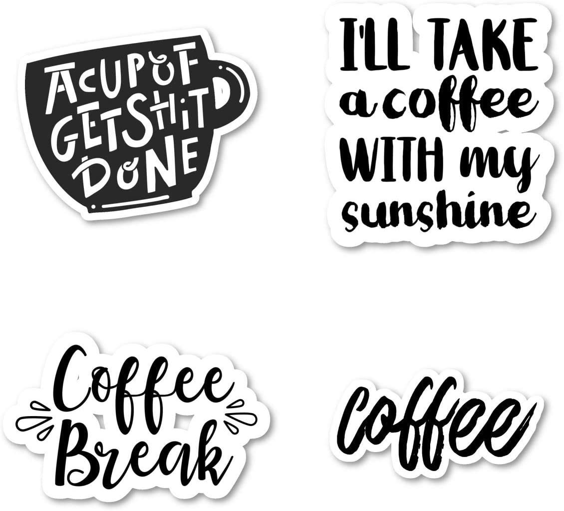 Inspirational Coffee Quotes Magnet - 'Take A Coffee With My Sunshine' & 'Just Coffee Gritty Text' Magnetic Vinyl Decal (5 Inch) - Perfect for Fridge, Office, Car & Home Decor - Great Gift for Coffee Lovers