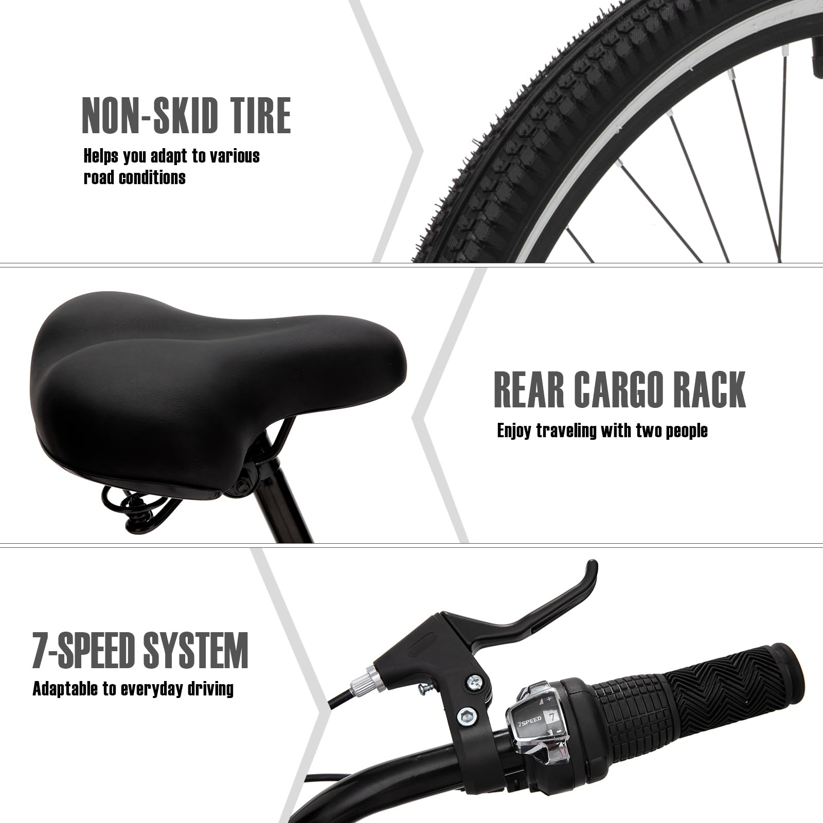 26 Inch 7-Speed Beach Cruiser Bike for Women & Men - Lightweight Hybrid Cruiser with Quick Assembly & Anti-Skid Tires - Perfect for Coastal Rides, Commuting & Leisure Cycling