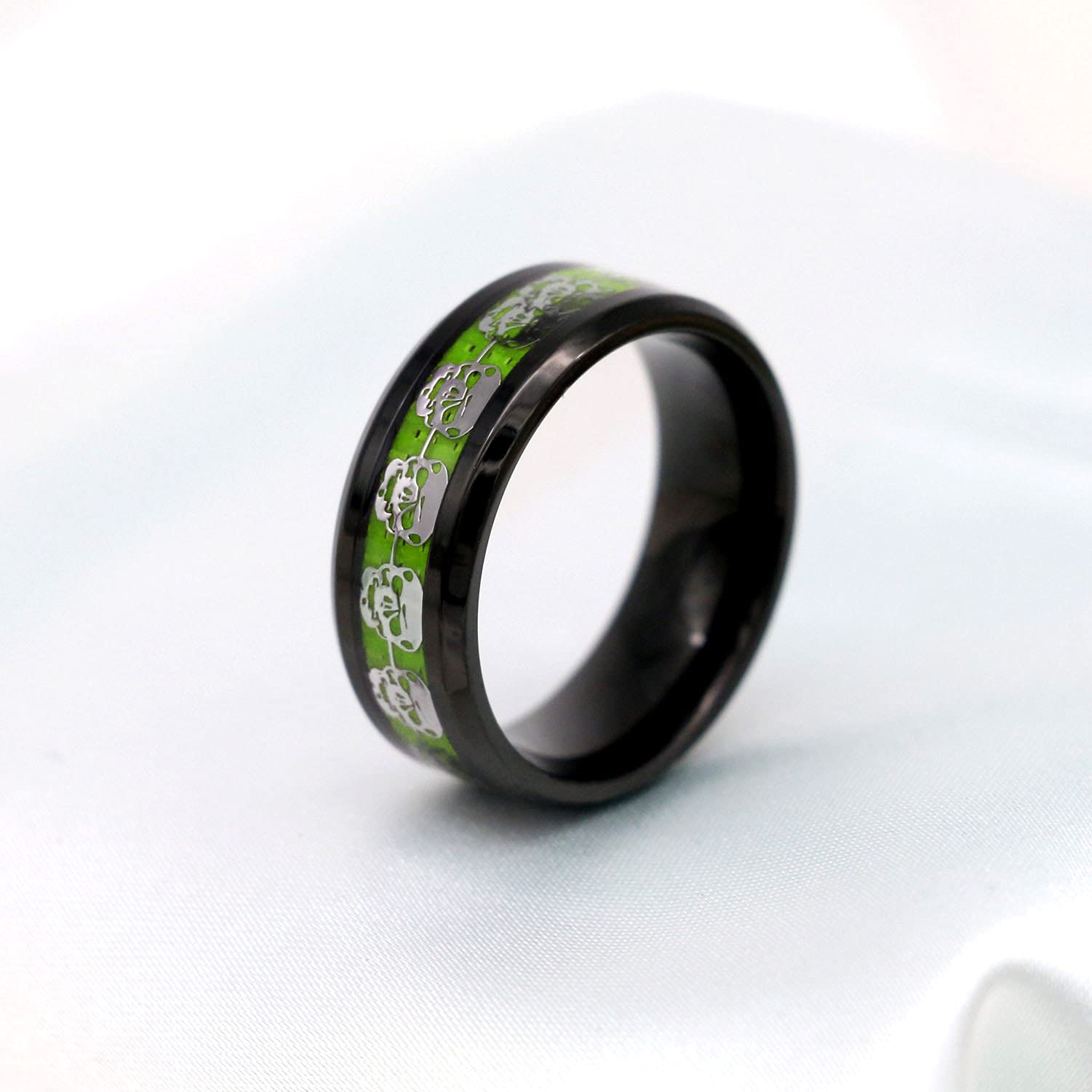 Matching Couple Skull Rings with Green CZ Stones - Gothic Wedding Band Set for Him and Her - Perfect for Anniversaries, Engagements, and Alternative Weddings