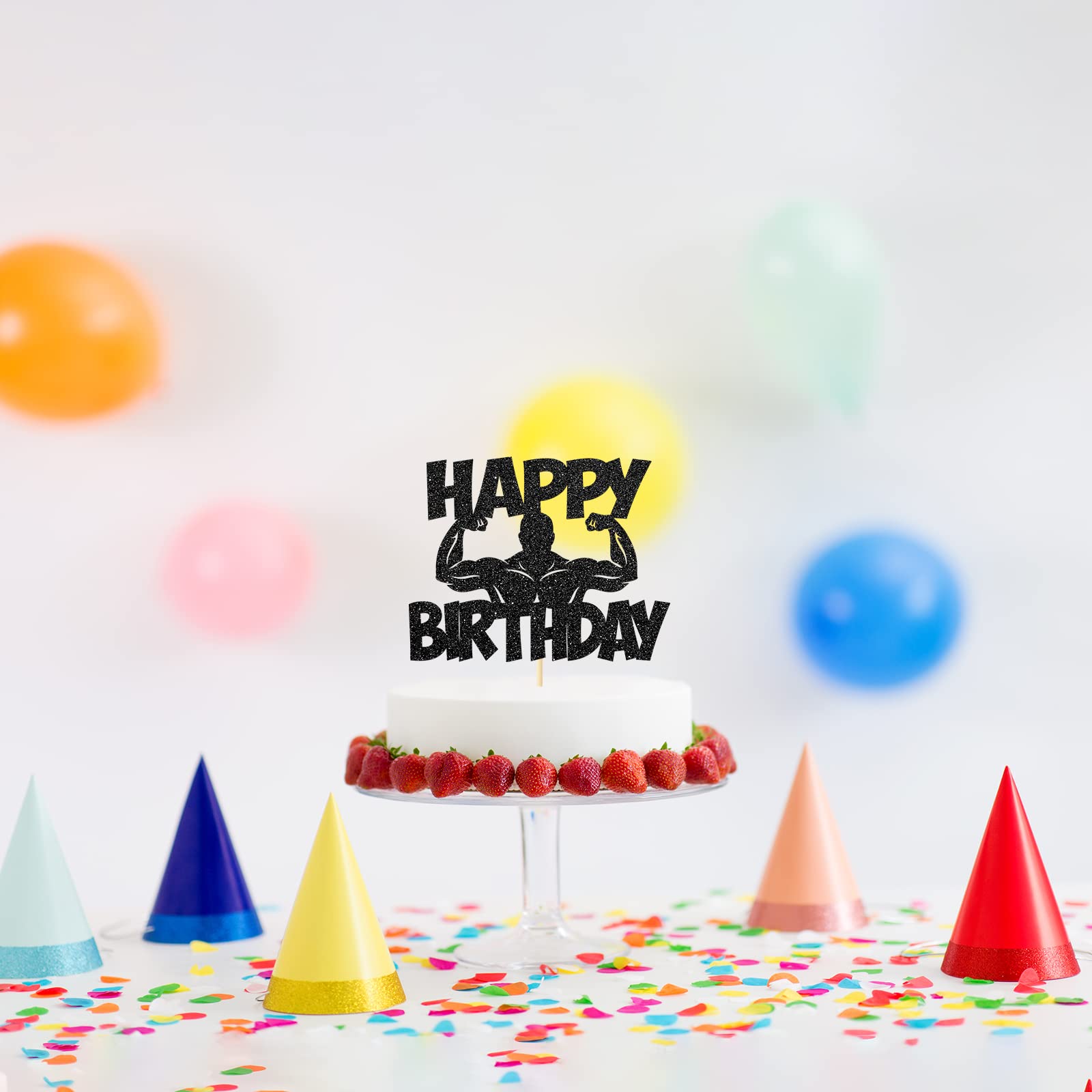 Fitness Theme Happy Birthday Cake Topper - Gym & Sports Style Party Decorations for Men - Muscle Man Cake Decor - Perfect for Bodybuilder Birthdays, Gym Parties & Athlete Celebrations
