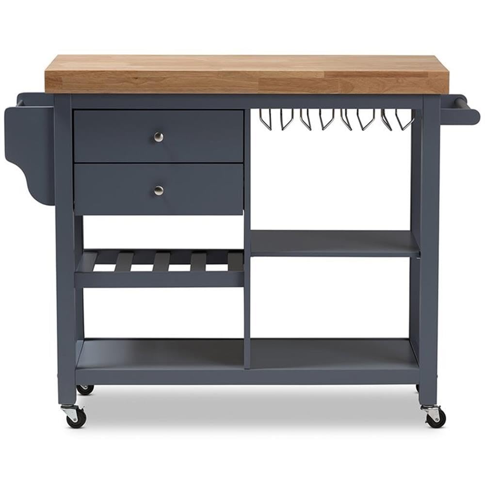 Baxton Studio Sunderland Kitchen Cart with Wheels in Gray - Portable Kitchen Island for Small Spaces, Dining Room Storage & Food Prep Station