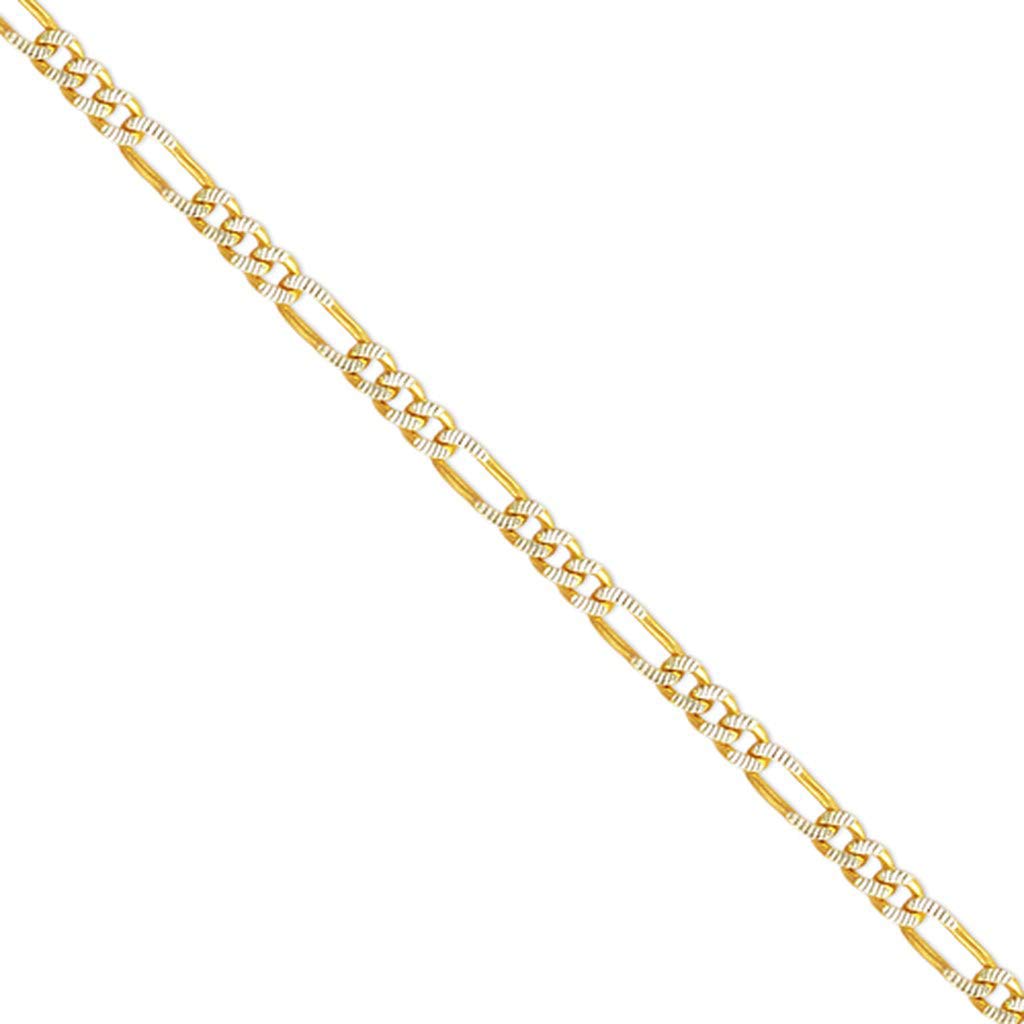 14K Gold Figaro White Pave Chain Necklace - Italian Crafted Durable Jewelry for Women & Men - 16-26 Inch Length, 1.8-9.6mm Width - Perfect Gift for Anniversary, Birthday & Special Occasions