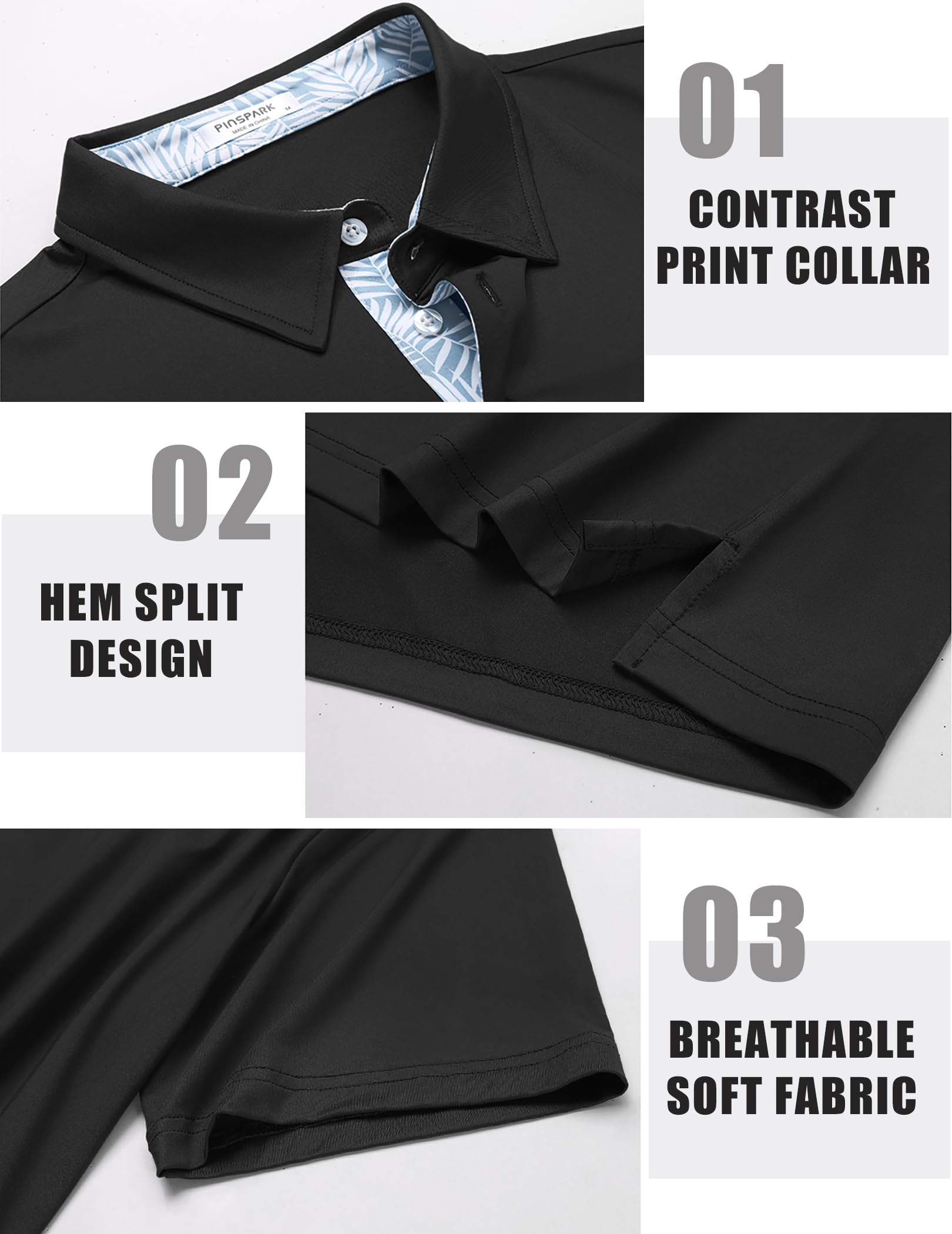 PINSPARK Men's Moisture Wicking Polo Shirts - Breathable Quick Dry Performance Golf Shirts with Collar for Casual & Sports Wear | Perfect for Golf, Tennis & Outdoor Activities