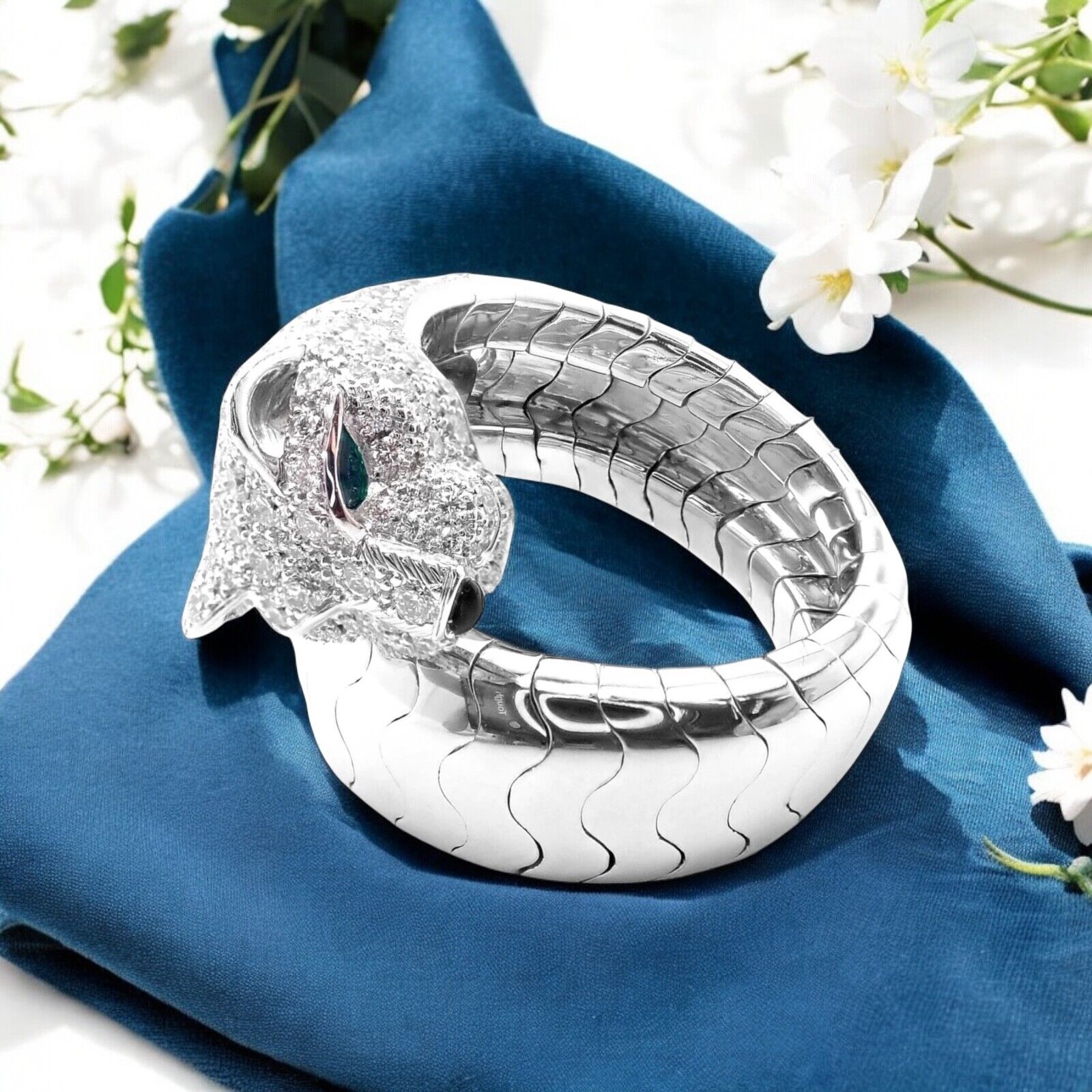 Authentic Cartier Panther 18K White Gold Diamond & Emerald Onyx Ring with Certificate - Luxury Jewelry for Women, Perfect for Weddings, Anniversaries & Special Occasions
